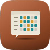 The Tattle app icon: a speech balloon holding a grid of teal and amber cells — the coverage matrix — on a brown ground.